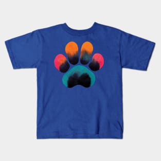 Colourful Paw Print Pet Pattern on Blue Kids T-Shirt